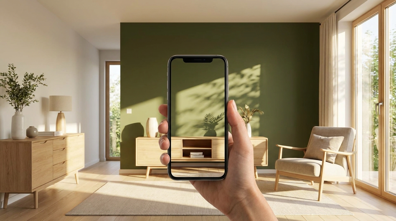 AI paint visualization showing realistic color transformation on interior walls